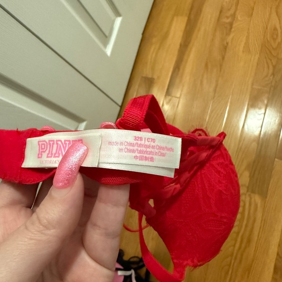 PINK Victoria's Secret Black, Red, and Blue Bra Set - Picture 4 of 5